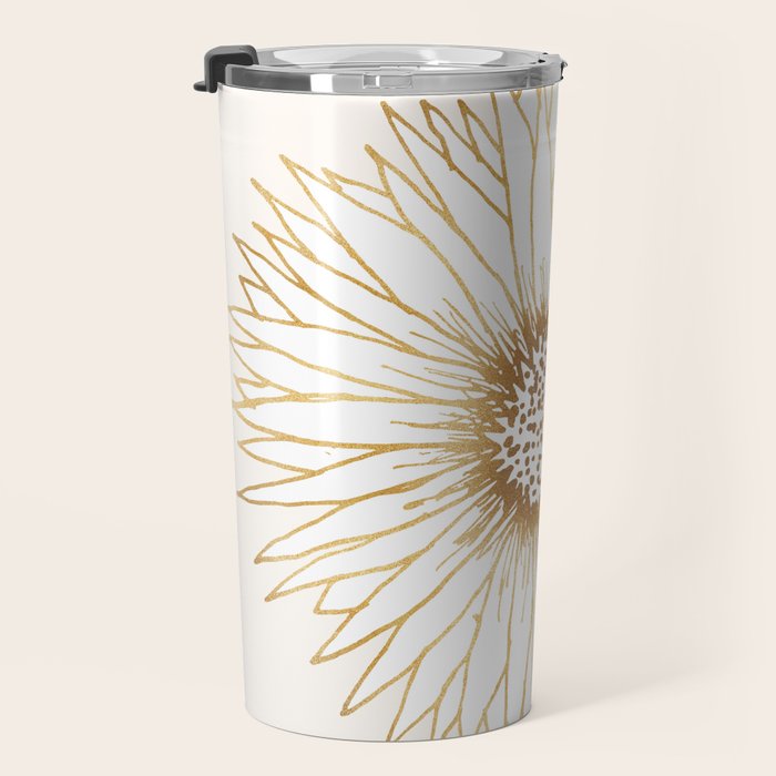 Gold Sunflower Drawing Travel Mug Gallery Image 3