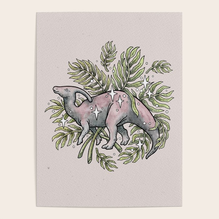 Parasaurolophus & Palms | Dinosaur Botanical Art Poster Gallery Image 4