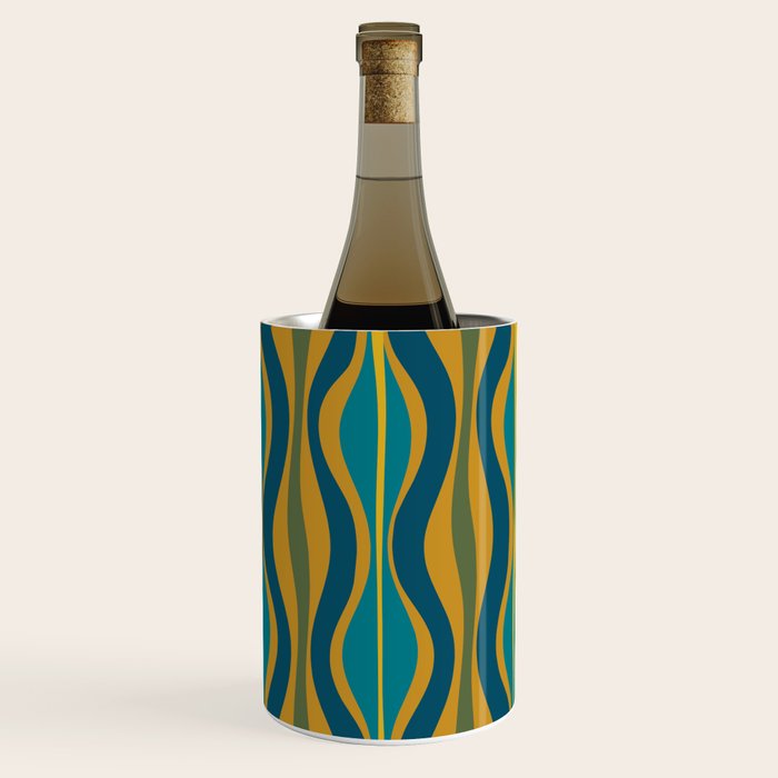 Hourglass Abstract Mid Century Modern Pattern in Moroccan Blue, Green, Teal, and Mustard Wine Chiller Gallery Image 1