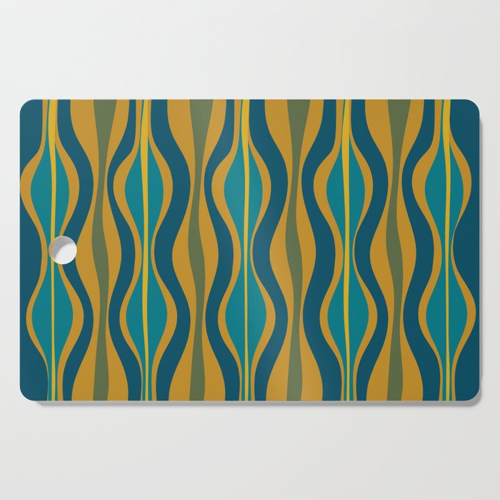 Hourglass Abstract Mid Century Modern Pattern in Moroccan Blue, Green, Teal, and Mustard Cutting Board Gallery Image 1