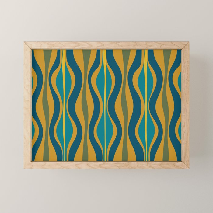Hourglass Abstract Mid Century Modern Pattern in Moroccan Blue, Green, Teal, and Mustard Mini Art Print Gallery Image 1