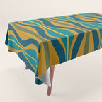 Hourglass Abstract Mid Century Modern Pattern in Moroccan Blue, Green, Teal, and Mustard Tablecloth Gallery Image 1