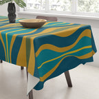 Hourglass Abstract Mid Century Modern Pattern in Moroccan Blue, Green, Teal, and Mustard Tablecloth Gallery Image 3