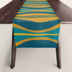 Hourglass Abstract Mid Century Modern Pattern in Moroccan Blue, Green, Teal, and Mustard Table Runner Gallery Image 1