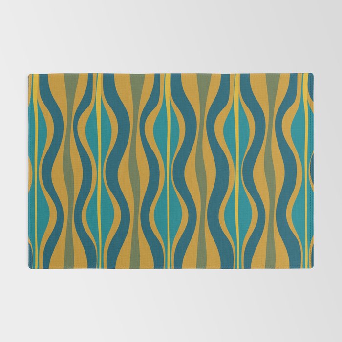 Hourglass Abstract Mid Century Modern Pattern in Moroccan Blue, Green, Teal, and Mustard Rug Gallery Image 2