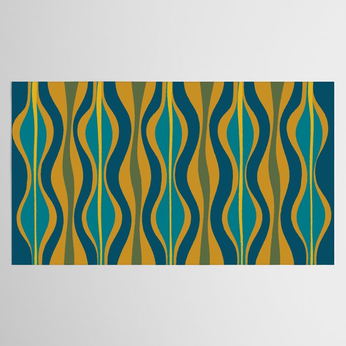 Hourglass Abstract Mid Century Modern Pattern in Moroccan Blue, Green, Teal, and Mustard Tablecloth Gallery Image 2