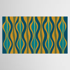 Hourglass Abstract Mid Century Modern Pattern in Moroccan Blue, Green, Teal, and Mustard Tablecloth Gallery Image 2