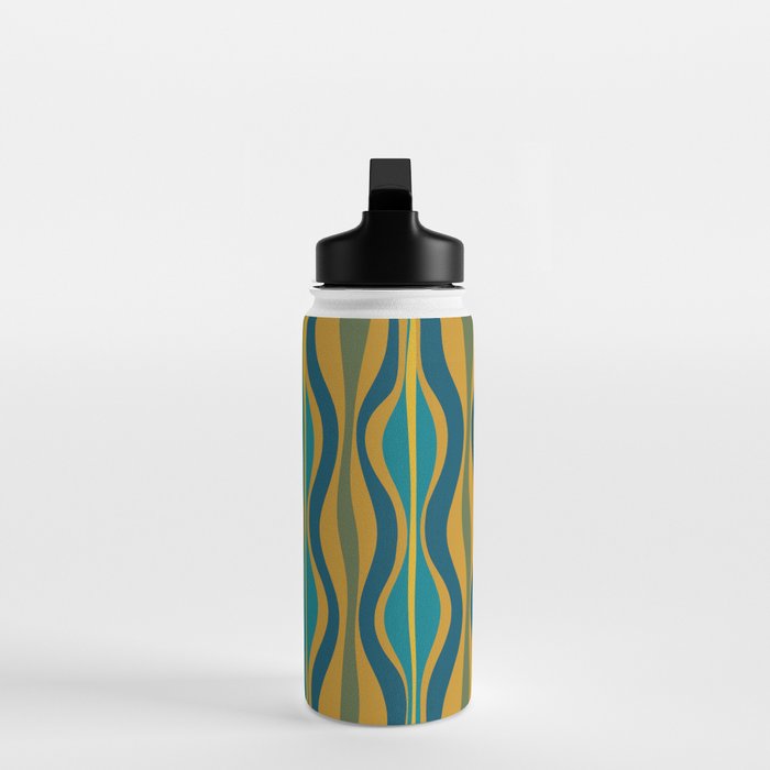 Hourglass Abstract Mid Century Modern Pattern in Moroccan Blue, Green, Teal, and Mustard Water Bottle Gallery Image 3