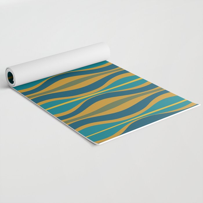 Hourglass Abstract Mid Century Modern Pattern in Moroccan Blue, Green, Teal, and Mustard Yoga Mat Gallery Image 2