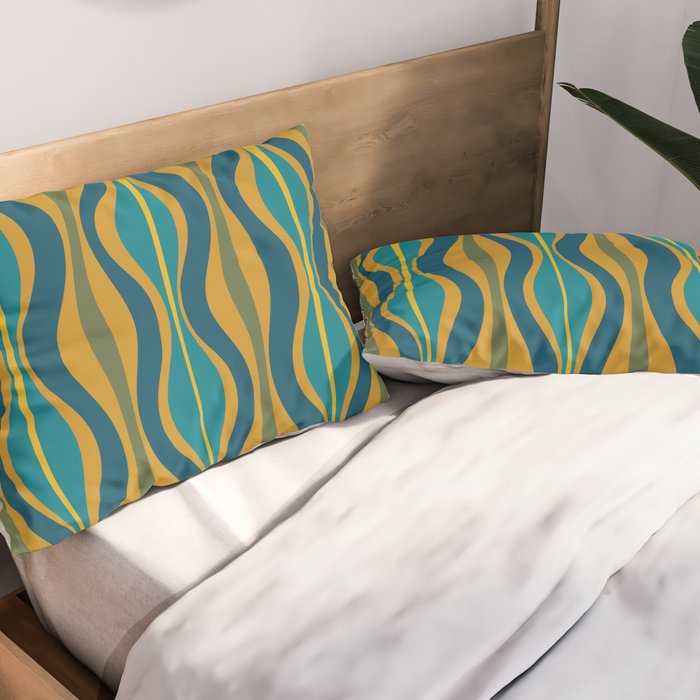 Hourglass Abstract Mid Century Modern Pattern in Moroccan Blue, Green, Teal, and Mustard Pillow Sham Gallery Image 2