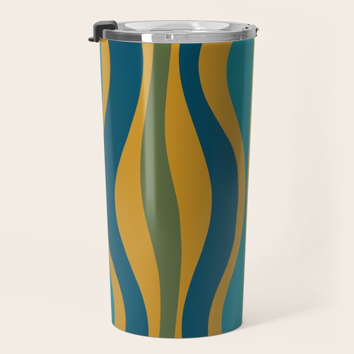 Hourglass Abstract Mid Century Modern Pattern in Moroccan Blue, Green, Teal, and Mustard Travel Mug Gallery Image 3