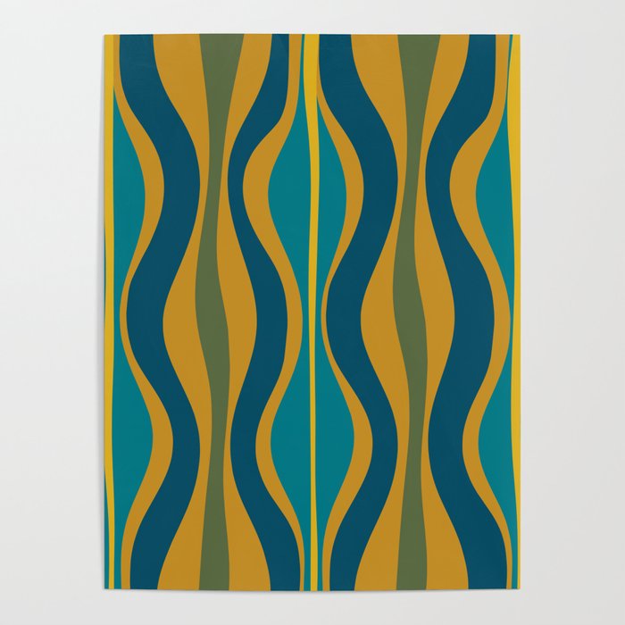 Hourglass Abstract Mid Century Modern Pattern in Moroccan Blue, Green, Teal, and Mustard Poster Gallery Image 4