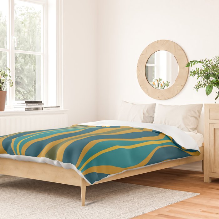 Hourglass Abstract Mid Century Modern Pattern in Moroccan Blue, Green, Teal, and Mustard Duvet Cover Gallery Image 2