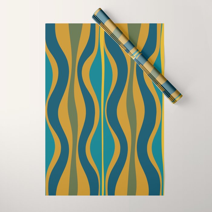 Hourglass Abstract Mid Century Modern Pattern in Moroccan Blue, Green, Teal, and Mustard Wrapping Paper Gallery Image 1