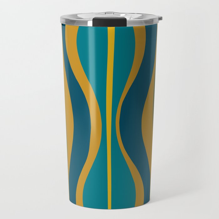 Hourglass Abstract Mid Century Modern Pattern in Moroccan Blue, Green, Teal, and Mustard Travel Mug Gallery Image 1