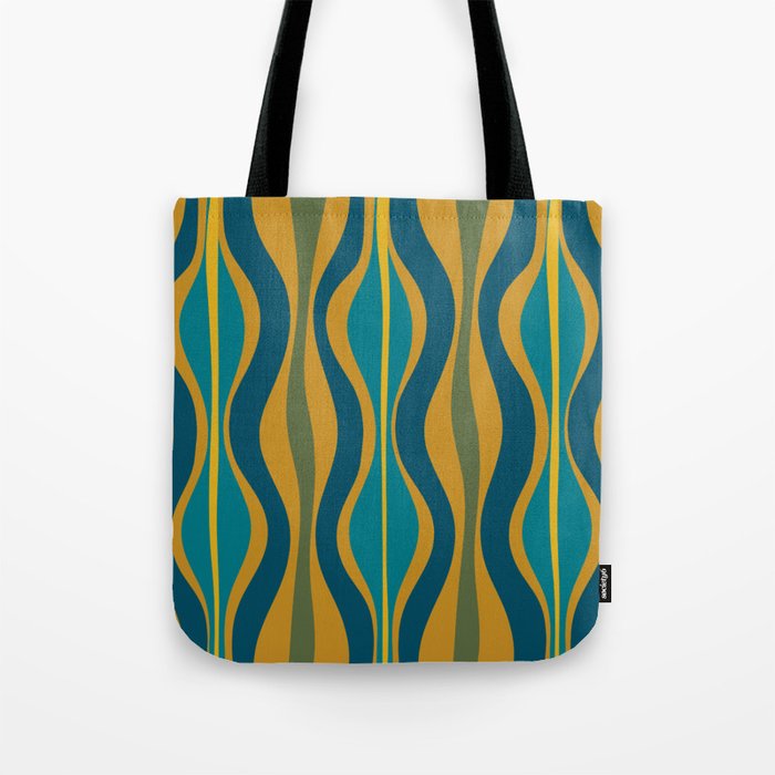 Hourglass Abstract Mid Century Modern Pattern in Moroccan Blue, Green, Teal, and Mustard Tote Bag Gallery Image 1