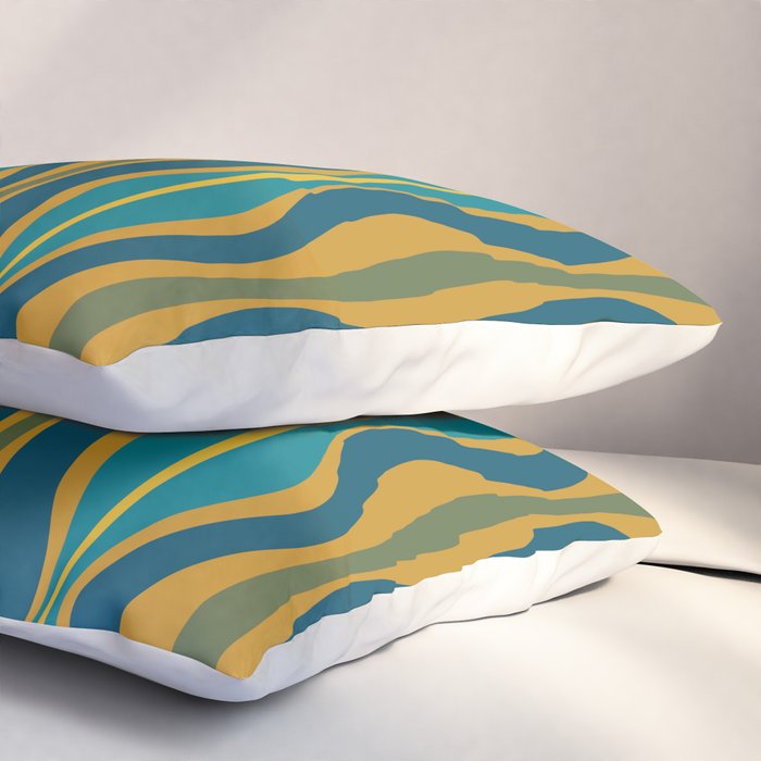 Hourglass Abstract Mid Century Modern Pattern in Moroccan Blue, Green, Teal, and Mustard Pillow Sham Gallery Image 3