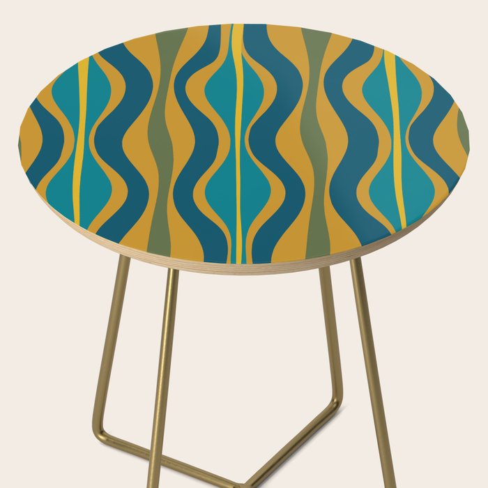 Hourglass Abstract Mid Century Modern Pattern in Moroccan Blue, Green, Teal, and Mustard Side Table Gallery Image 2