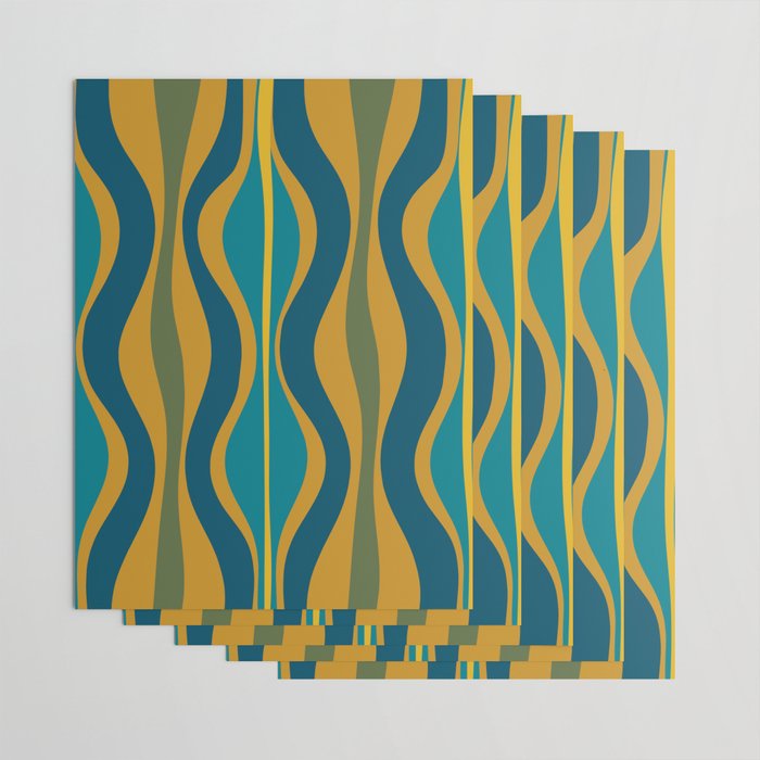 Hourglass Abstract Mid Century Modern Pattern in Moroccan Blue, Green, Teal, and Mustard Wrapping Paper Gallery Image 3