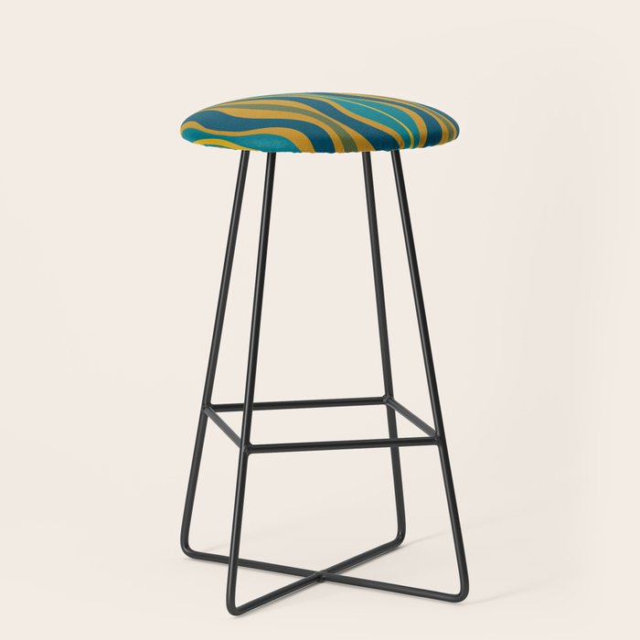 Hourglass Abstract Mid Century Modern Pattern in Moroccan Blue, Green, Teal, and Mustard Stool Gallery Image 1