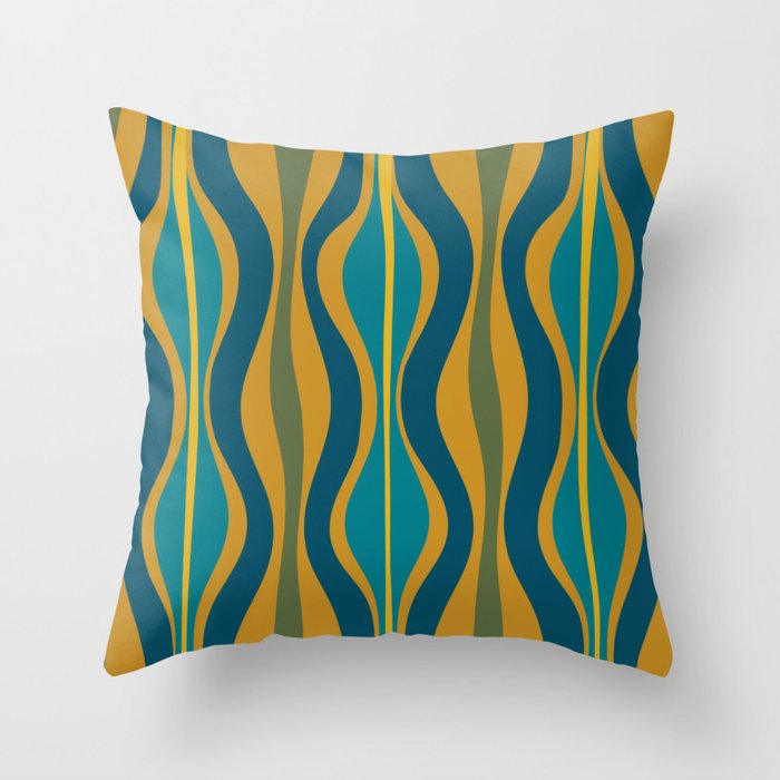 Hourglass Abstract Mid Century Modern Pattern in Moroccan Blue, Green, Teal, and Mustard Throw Pillow Gallery Image 1