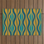 Hourglass Abstract Mid Century Modern Pattern in Moroccan Blue, Green, Teal, and Mustard Outdoor Rug Gallery Image 1