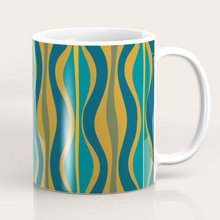 Hourglass Abstract Mid Century Modern Pattern in Moroccan Blue, Green, Teal, and Mustard Coffee Mug Gallery Image 1
