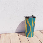 Hourglass Abstract Mid Century Modern Pattern in Moroccan Blue, Green, Teal, and Mustard Travel Mug Gallery Image 4