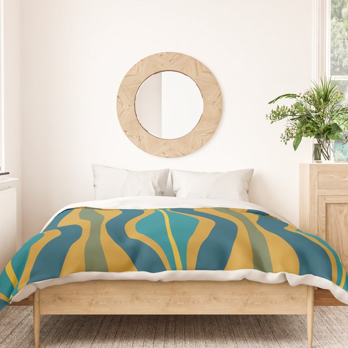 Hourglass Abstract Mid Century Modern Pattern in Moroccan Blue, Green, Teal, and Mustard Duvet Cover Gallery Image 3