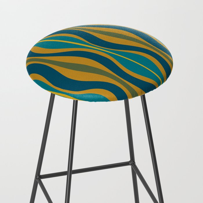 Hourglass Abstract Mid Century Modern Pattern in Moroccan Blue, Green, Teal, and Mustard Stool Gallery Image 2