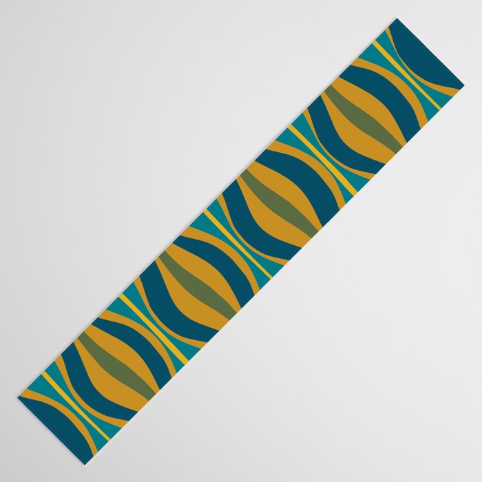 Hourglass Abstract Mid Century Modern Pattern in Moroccan Blue, Green, Teal, and Mustard Table Runner Gallery Image 3