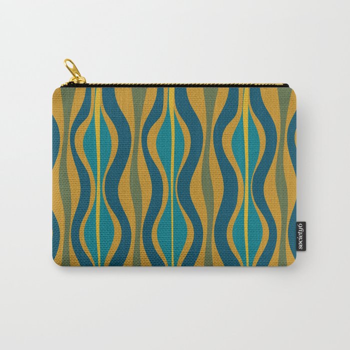 Hourglass Abstract Mid Century Modern Pattern in Moroccan Blue, Green, Teal, and Mustard Carry All Pouch Gallery Image 1
