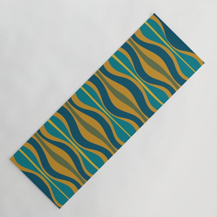 Hourglass Abstract Mid Century Modern Pattern in Moroccan Blue, Green, Teal, and Mustard Yoga Mat Gallery Image 1