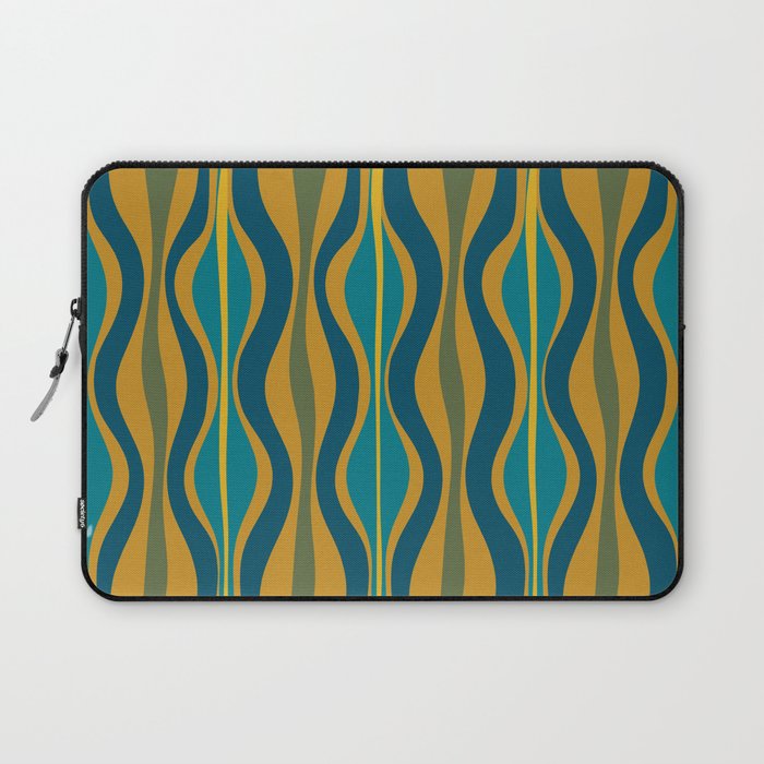 Hourglass Abstract Mid Century Modern Pattern in Moroccan Blue, Green, Teal, and Mustard Laptop Sleeve Gallery Image 1