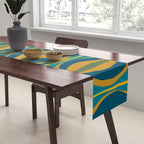 Hourglass Abstract Mid Century Modern Pattern in Moroccan Blue, Green, Teal, and Mustard Table Runner Gallery Image 2