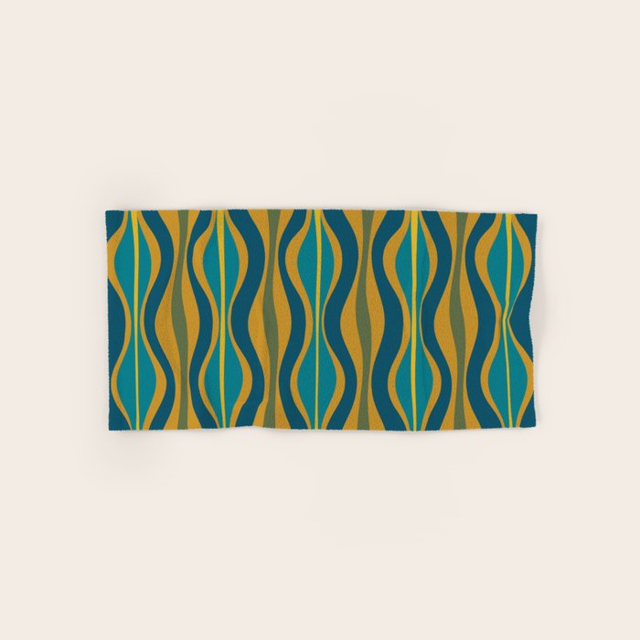 Hourglass Abstract Mid Century Modern Pattern in Moroccan Blue, Green, Teal, and Mustard Bath Towel Gallery Image 1