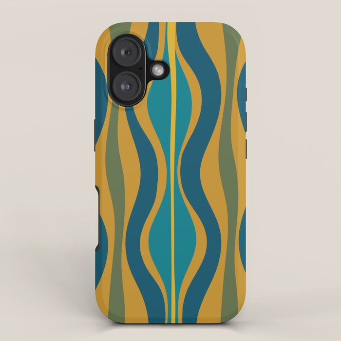 Hourglass Abstract Mid Century Modern Pattern in Moroccan Blue, Green, Teal, and Mustard iPhone Case Gallery Image 1