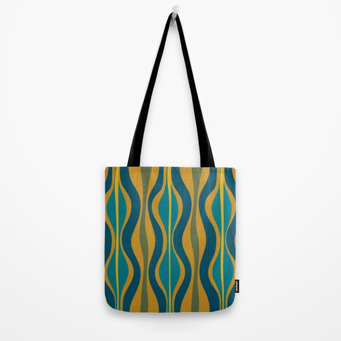 Hourglass Abstract Mid Century Modern Pattern in Moroccan Blue, Green, Teal, and Mustard Tote Bag Gallery Image 2