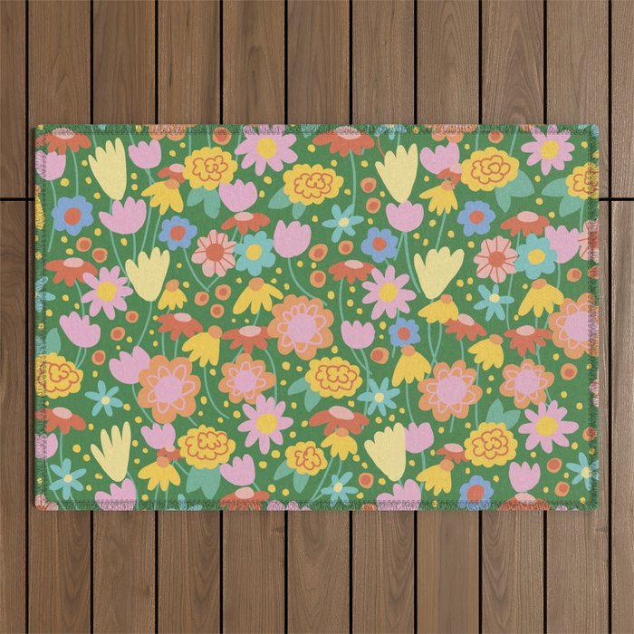 Floral pattern green Outdoor Rug Gallery Image 1