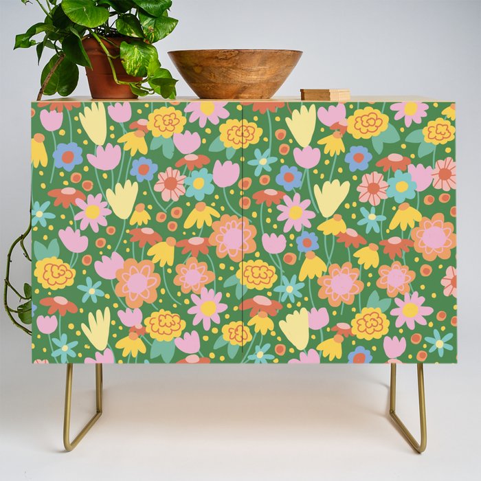 Floral pattern green Credenza Gallery Image 1