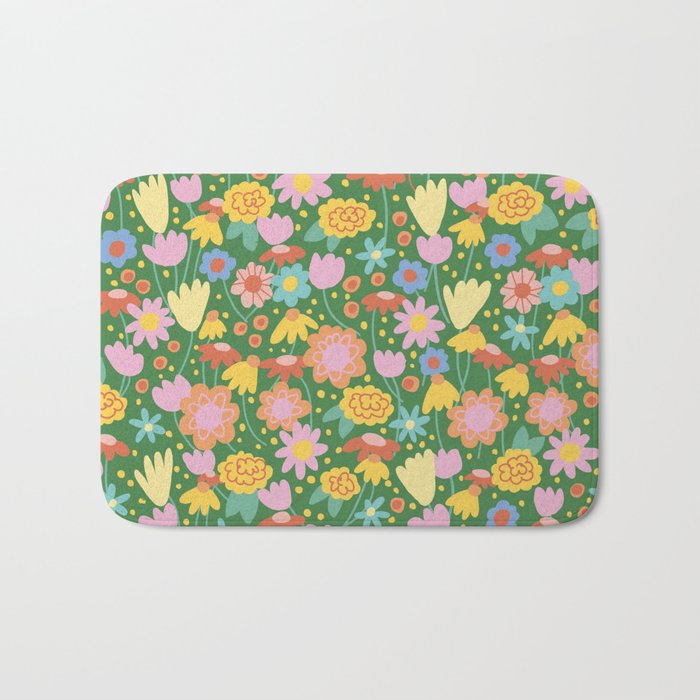 Floral pattern green Bath Mat Gallery Image 1