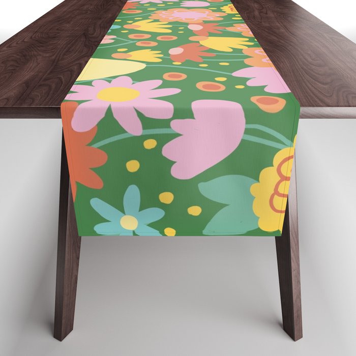 Floral pattern green Table Runner Gallery Image 1