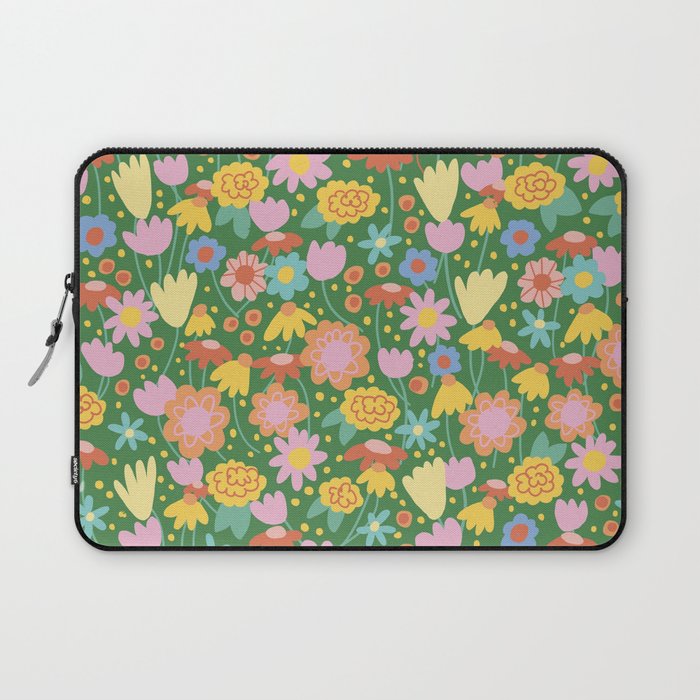 Floral pattern green Laptop Sleeve Gallery Image 1