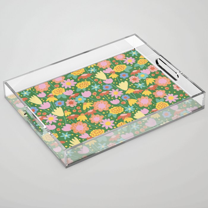 Floral pattern green Acrylic Tray Gallery Image 1