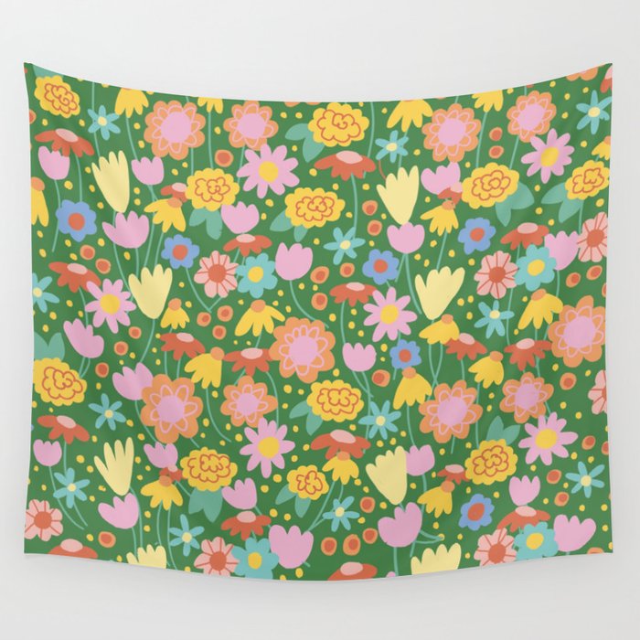 Floral pattern green Wall Tapestry Gallery Image 4