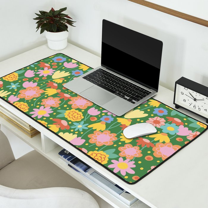 Floral pattern green Desk Mat Gallery Image 2