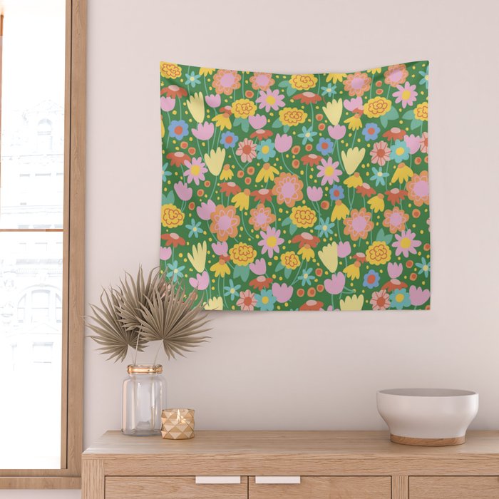Floral pattern green Wall Tapestry Gallery Image 2