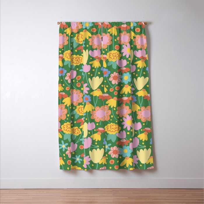 Floral pattern green Window Curtain Gallery Image 3