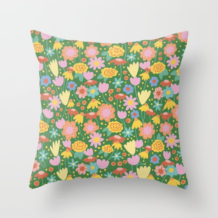 Floral pattern green Throw Pillow Gallery Image 1