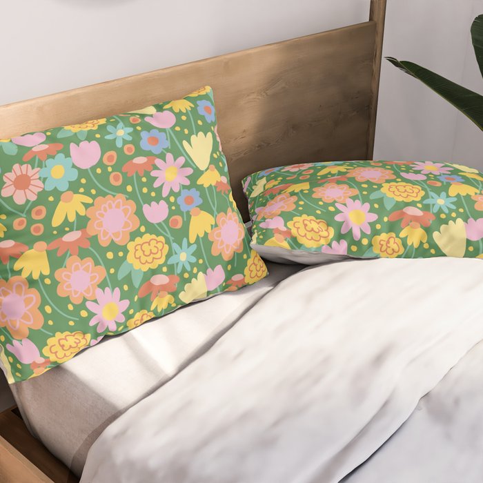 Floral pattern green Pillow Sham Gallery Image 2